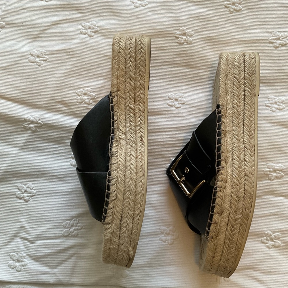 Zara Size 39 UK / 8.5/9 US Black Jute Wedge Sandals - Picture 3 of 7
